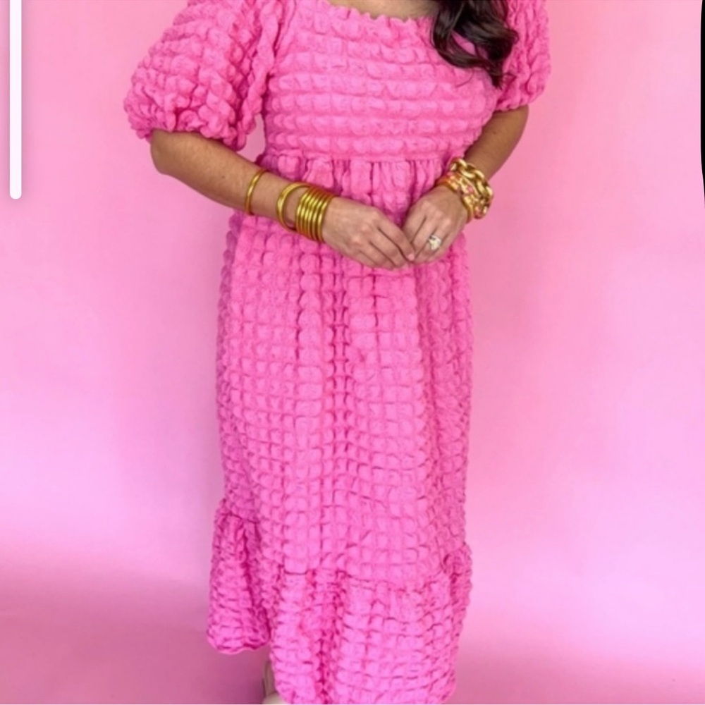Simply Southern Pink Tiered Ruffled Midi Dress